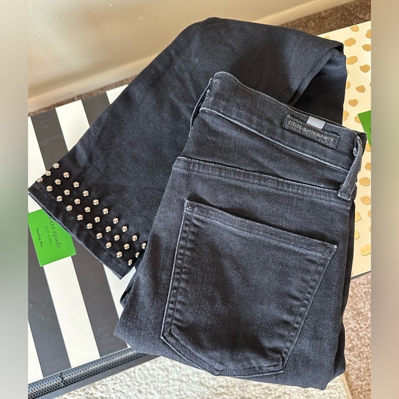 Citizens of Humanity Rocket Ankle High Rise Skinny Jeans w/ Stud Detail 26 Black - Picture 4 of 13